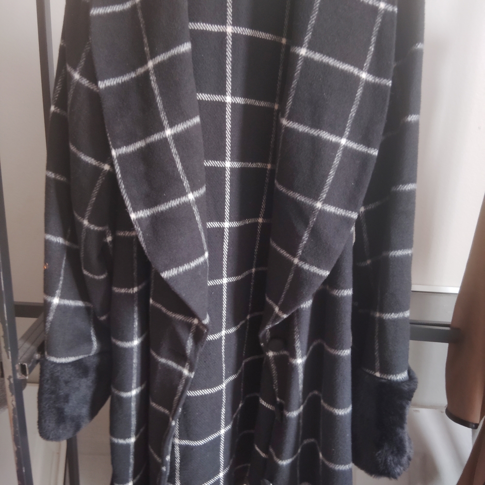 SHEIN Black and White Checkered Trench Coat
